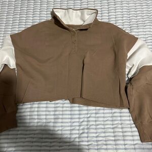 Hollister Brown and White Long Sleeve Polo Shirt